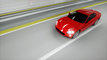 red sport car in a tunnel. fast driving. oil concept. 3d rendering