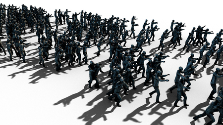 A large crowd of zombies. Apocalypse, halloween concept. isolate on white. 3d rendering.の写真素材