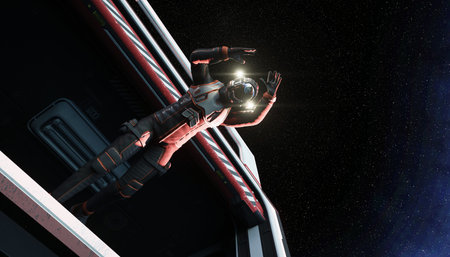 astronaut jump into space. view of the earth. 3d rendering.