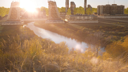 futuristic building on a sunny valley, landscape. future architecture. futuristic town, city. 3d...