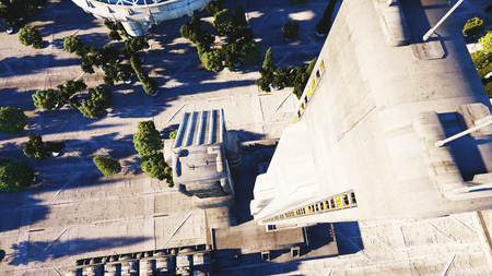 futuristic city, town. Architecture of the future. Aerial view. 3d rendering.の写真素材