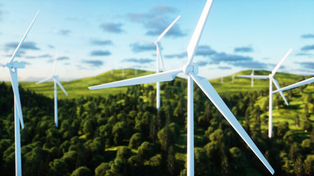 wind turbine. monderfull landscape. Ecological concept. 3d rendering.