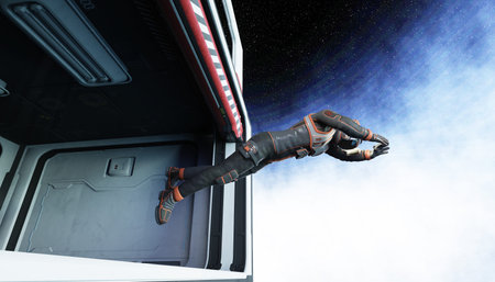 astronaut jump into space. view of the earth. 3d rendering.
