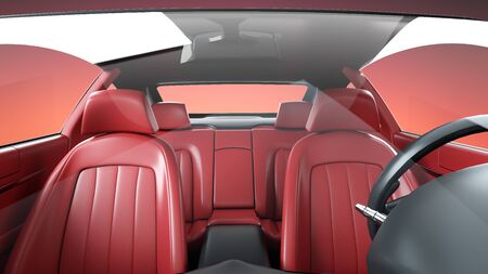 red leather interior of luxury black sport car . realistic 3d rendering.の写真素材
