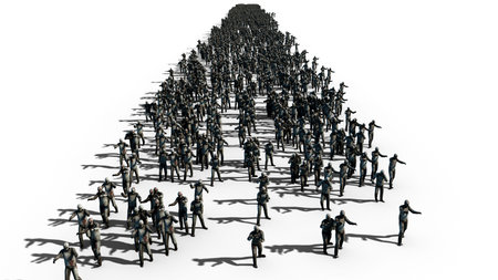 A large crowd of zombies. Apocalypse, halloween concept. isolate on white. 3d rendering.の写真素材