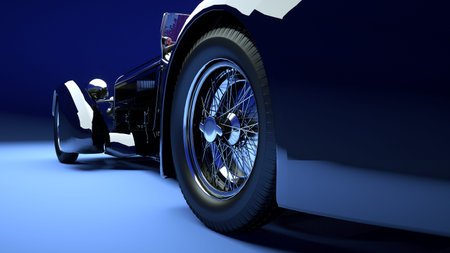 Luxury black retro car with red salon. Studio light. 3d rendering.の写真素材