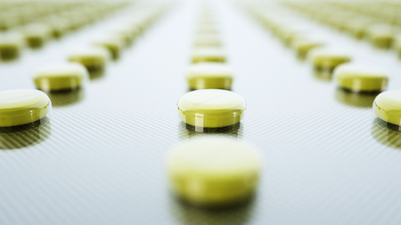 tablets and pills packed. Medical concept, background. 3d rendering.の写真素材