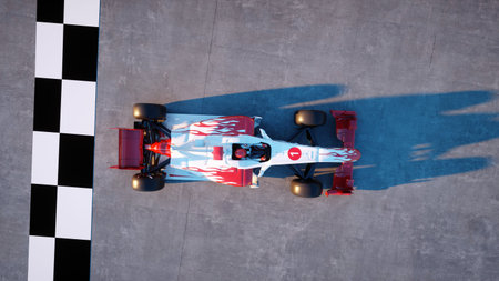Racer of formula 1 in a racing car. Race and motivation concept. Wonderfull sunset. 3d rendering.