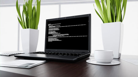 Notebook on the office table. Workspace. Office work concept, 3d rendering.