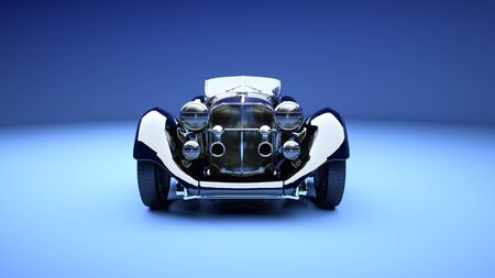 Luxury black retro car with red salon. Studio light. 3d rendering.の写真素材