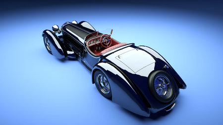 Luxury black retro car with red salon. Studio light. 3d rendering.の写真素材