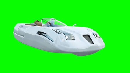 Futuristic flying car with woman. Transport of future. Isolate. 3d renderingの写真素材