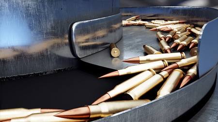 Process of production of bullets. Industrial concept. Factory equipment and macine. Steel. 3d rendering.の写真素材