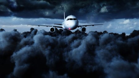 Passenger airbus flying in the clouds. Travel concept. 3d rendering.の写真素材