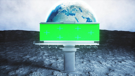 Big billboard on the moon. Earth background. 3d rendering.の写真素材