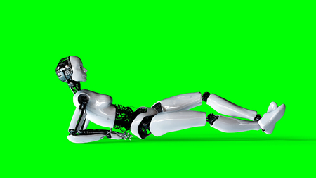 Futuristic humanoid female robot isolate on green screen. Realistic 3d rendering.の写真素材