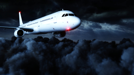 Passenger airplane flying in the clouds. Travel concept. 3d rendering.の写真素材