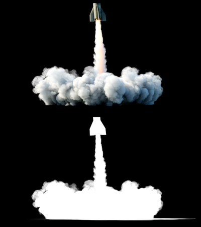 Nuclear ballistic rocket, complex. Launch rocket, dust. Isolate. 3d rendering.の写真素材