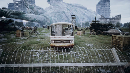 Apocalypse of USA, America. Aerial View of the destroyed city. Apocalypse concept. 3d rendering.の写真素材