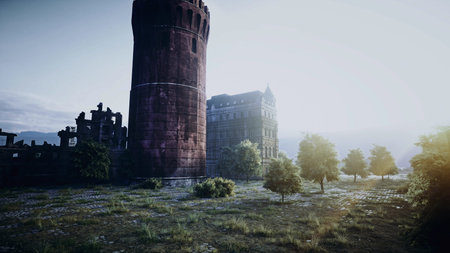 Apocalypse of Russia. Aerial View of the destroyed Moscow city, red square. Apocalypse concept. 3d rendering.の写真素材