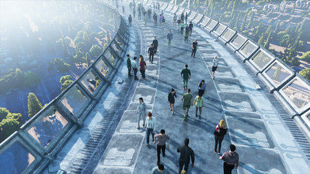 3d people in Sci fi tonnel. Traffic. Concept of future. 3d rendering.