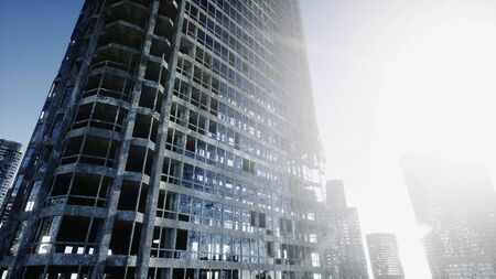 Apocalypse city. Aerial View of the destroyed city. Apocalypse concept. 3d renderingの写真素材