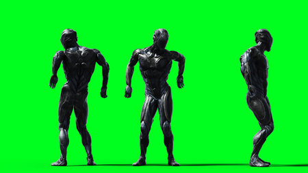 Military alien soldier isolate on green screen. 3d rendering