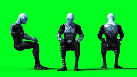 Military alien isolate on green screen. 3d renderingの写真素材