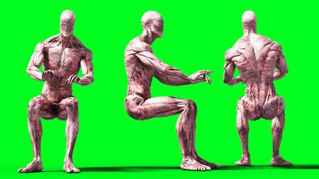 Scary monster isolate on green screen. 3d renderingの写真素材