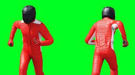 Driver, racer isolate on green screen. 3d renderingの写真素材
