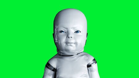 Baby robot isolate on green screen. 3d renderingの写真素材