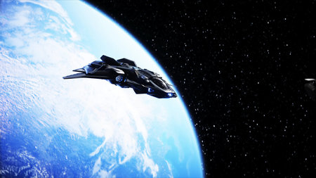spaceship in outer space. 3d rendering