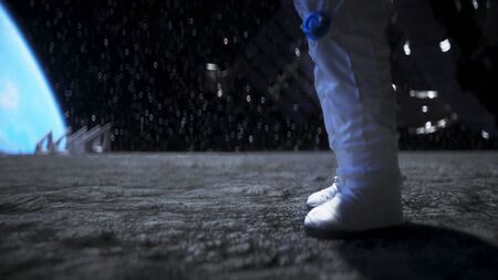 Astronaut on the moon stay idle. 3d renderの写真素材