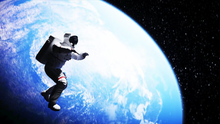 Astronaut levitation in space. 3d rendering