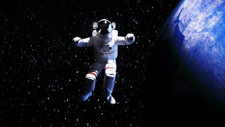 Astronaut levitation in space. 3d rendering