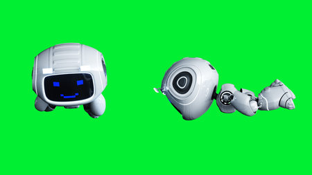 White smiling toy robot animation. 3d rendering