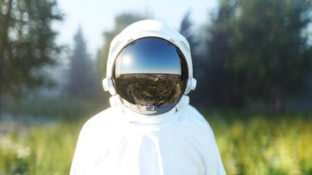 Astronaut idle in forest. 3d renderingの写真素材