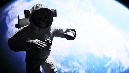 dead astronaut in outer space. Cadaver. 3d renderingの写真素材