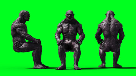 Scary monster isolate on green screen. 3d rendering