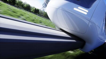 futuristic sci fi monorail train. Concept of future. Futuristic city background. 3d renderingの写真素材