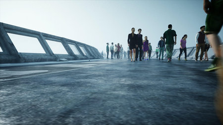 3d people in Sci fi tonnel. Traffic. Concept of future. 3d rendering.