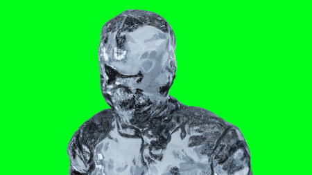 Ice, glass man character animation. Isolate on green screen. 3d renderingの写真素材
