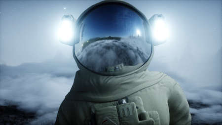 Astronaut on alien planet. Mars surface. Space travel. 3d rendering.の写真素材