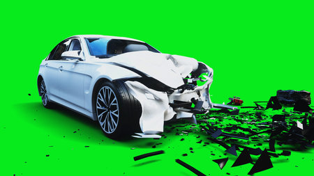 white generic 3d car crashes into invisible wall. Car accident concept. 3d render.の写真素材