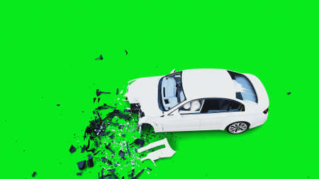 white generic 3d car crashes into invisible wall. Car accident concept. 3d render.の写真素材