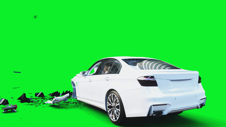 white generic 3d car crashes into invisible wall. Car accident concept. 3d render.の写真素材