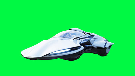 Futuristic sci fi flying car, ship. green screen isolate. 3d rendering.の写真素材