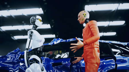 Robot crash test dummy and female robot. Future concept. 3d rendering.の写真素材
