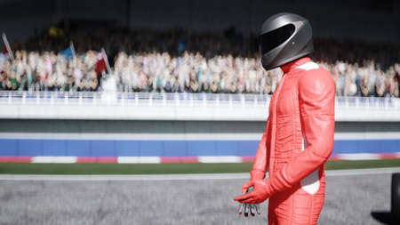 The racer standing on stadium. 3d rendering.の写真素材