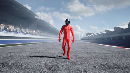 The racer walking on stadium. 3d rendering.の写真素材